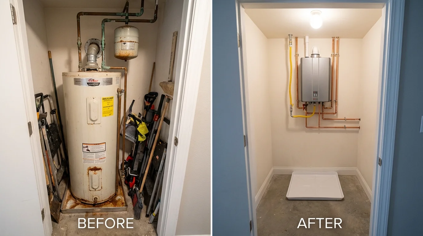 Tank water heater versus wall-mounted tankless unit comparison for Marion, VA homeowners