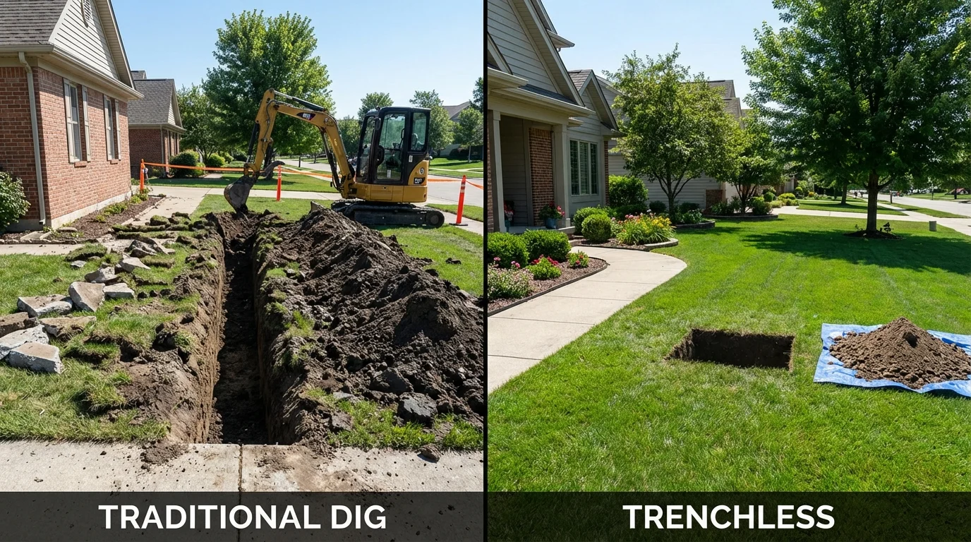 Trenchless sewer repair with minimal yard damage versus traditional excavation in Marion, VA
